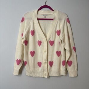 Cato Pink Heart Button Front Cardigan Womens M Knit Sweet Coquette Valentine